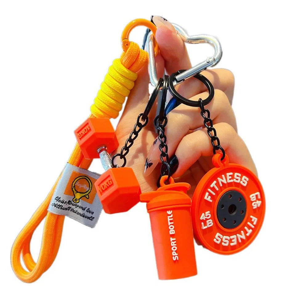 Trendy Fitness Series Dumbbells Keyring Colorful Rope Keychain