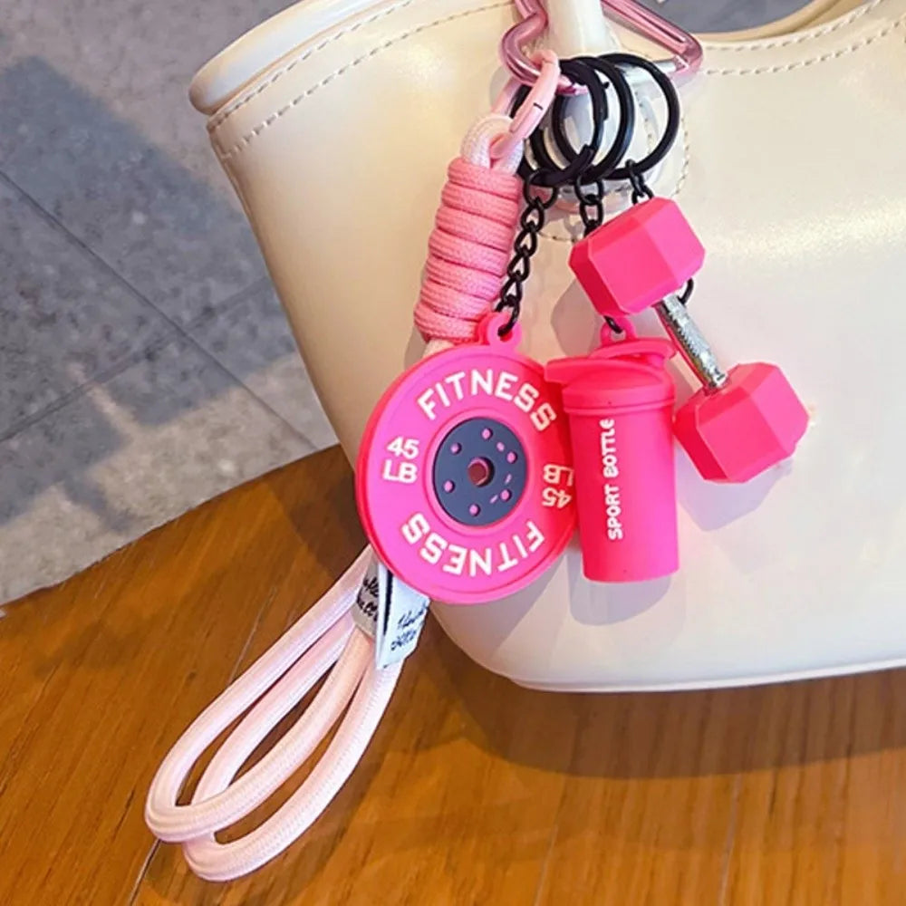 Trendy Fitness Series Dumbbells Keyring Colorful Rope Keychain