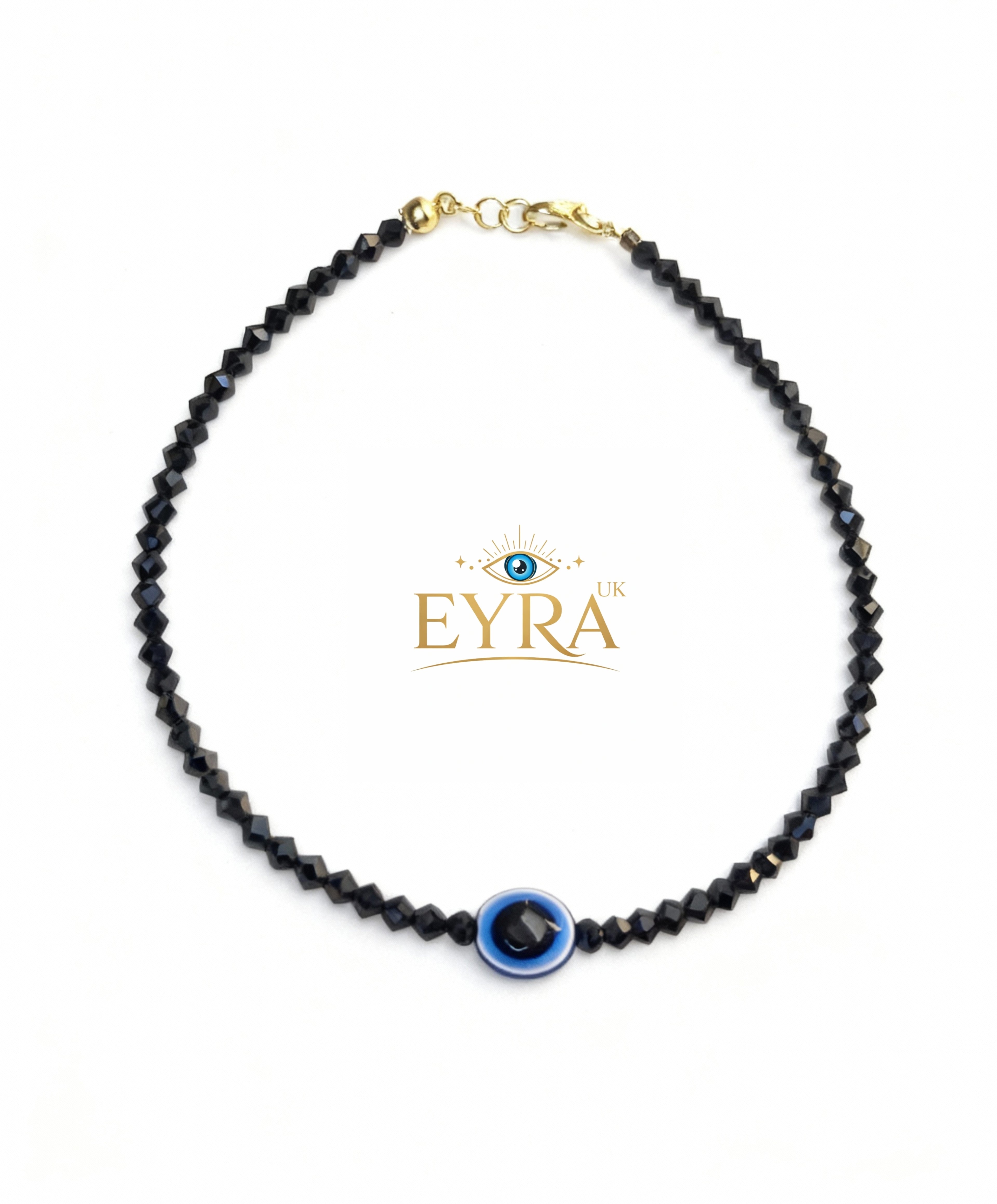 Evil Eye Black Crystal Anklet | Nazar Protection | Handmade Jewelry