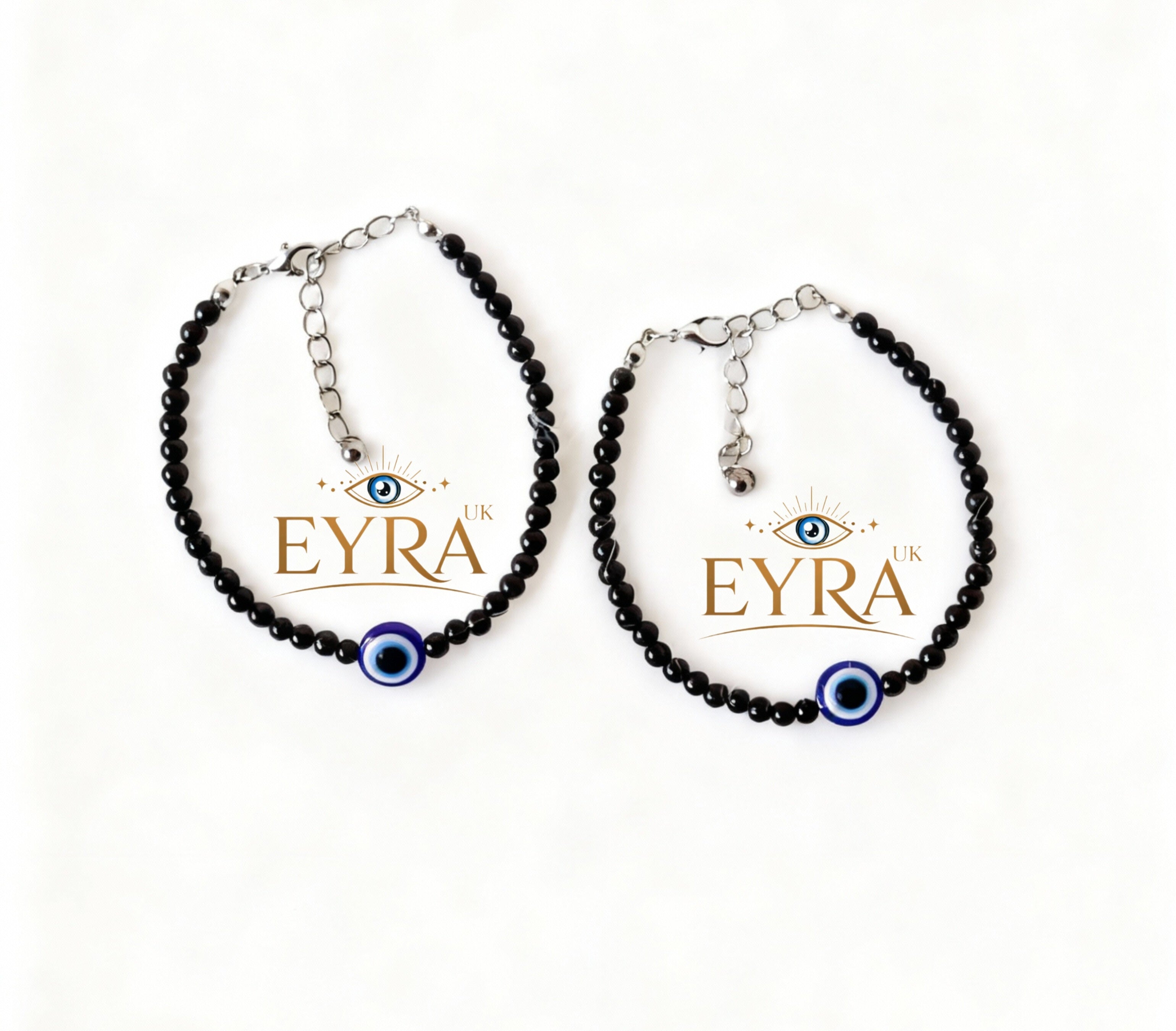 Evil Eye Black Small Beaded Adjustable Anklet Bracelet | Nazar Protection | Valentine's Day Gift